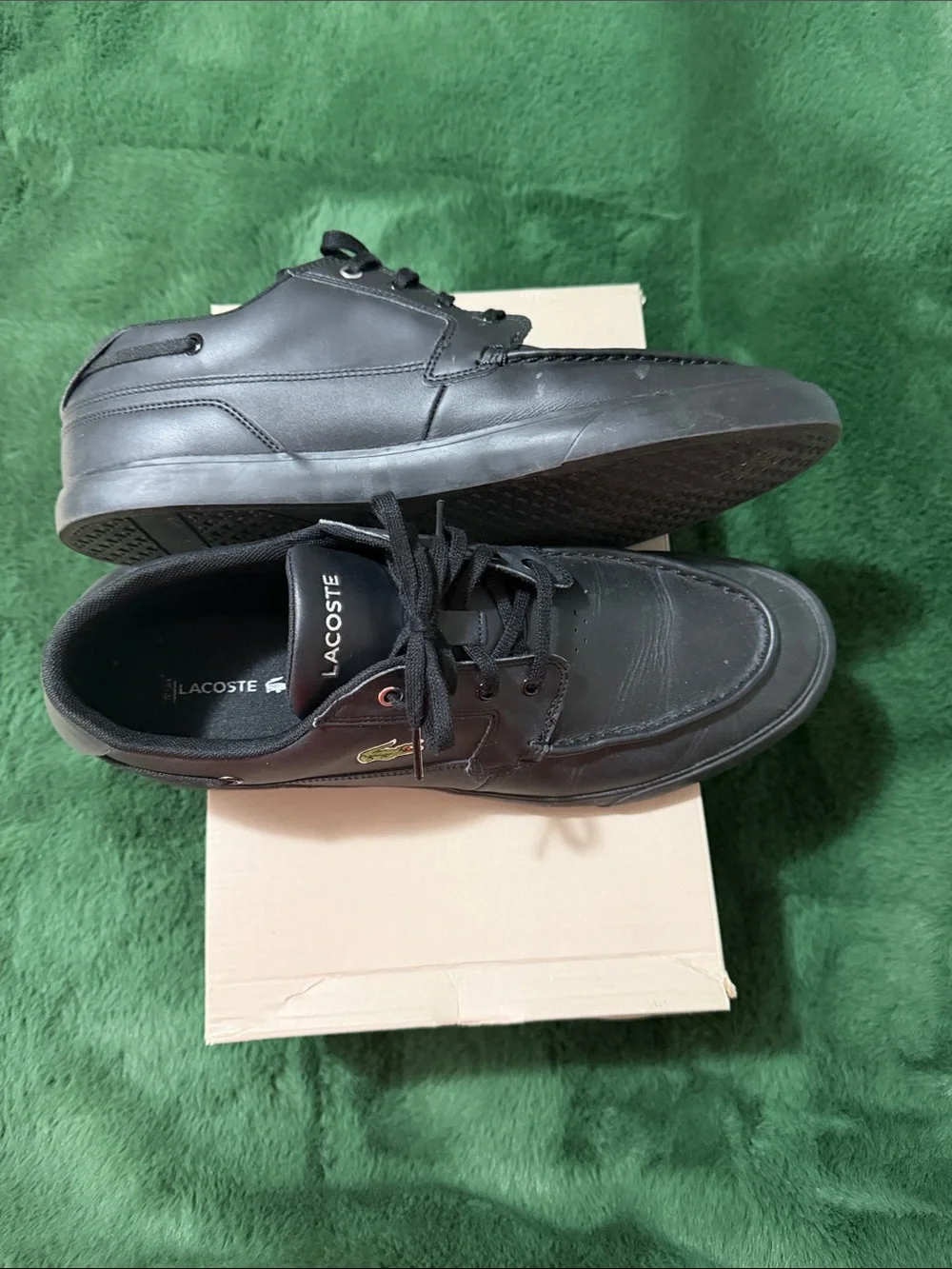 Lacoste Black Leather Slip-On Style Lace Shoes